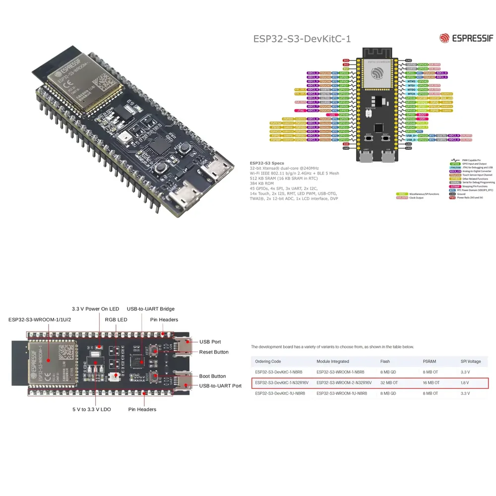 Esp32 - Espressif ESP32-S3-DevKitC-1 ontwikkelbord, voorzien van de