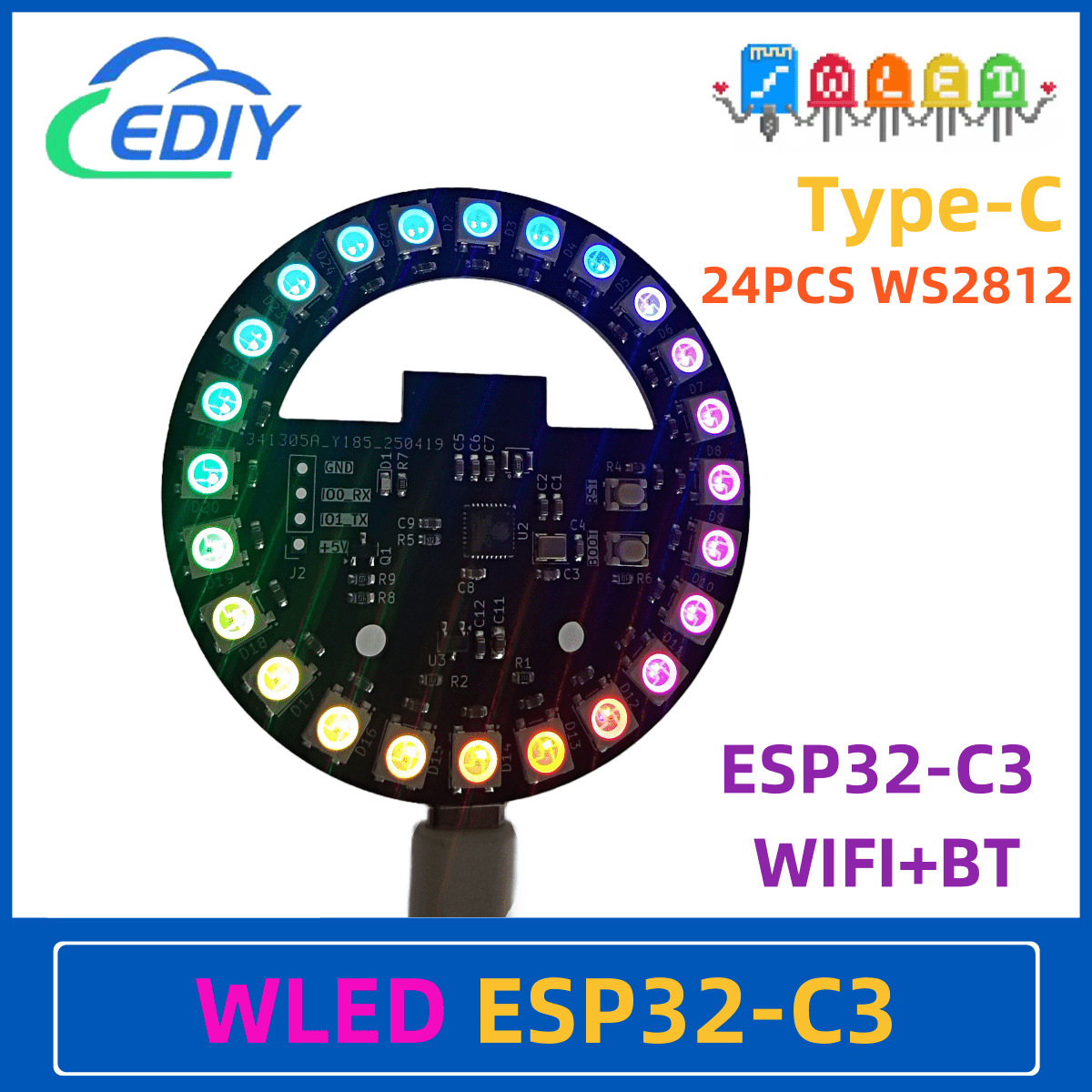 Esp32 C3 - WLED ESP32-C3 ontwikkelingsbord Circulair kleurrijk licht