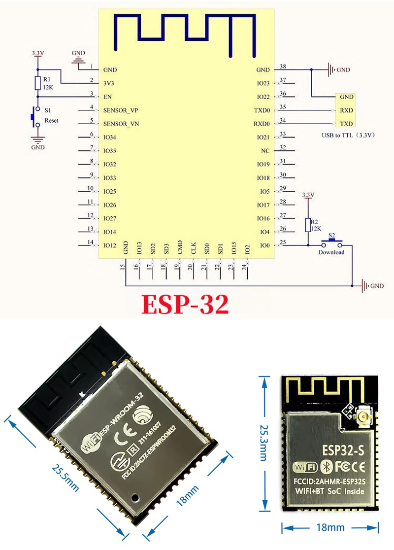ESP32 ESP-32S ESP-12E ESP-12F  - Esp32 Wifi Bluetooth Module recensie en prijs